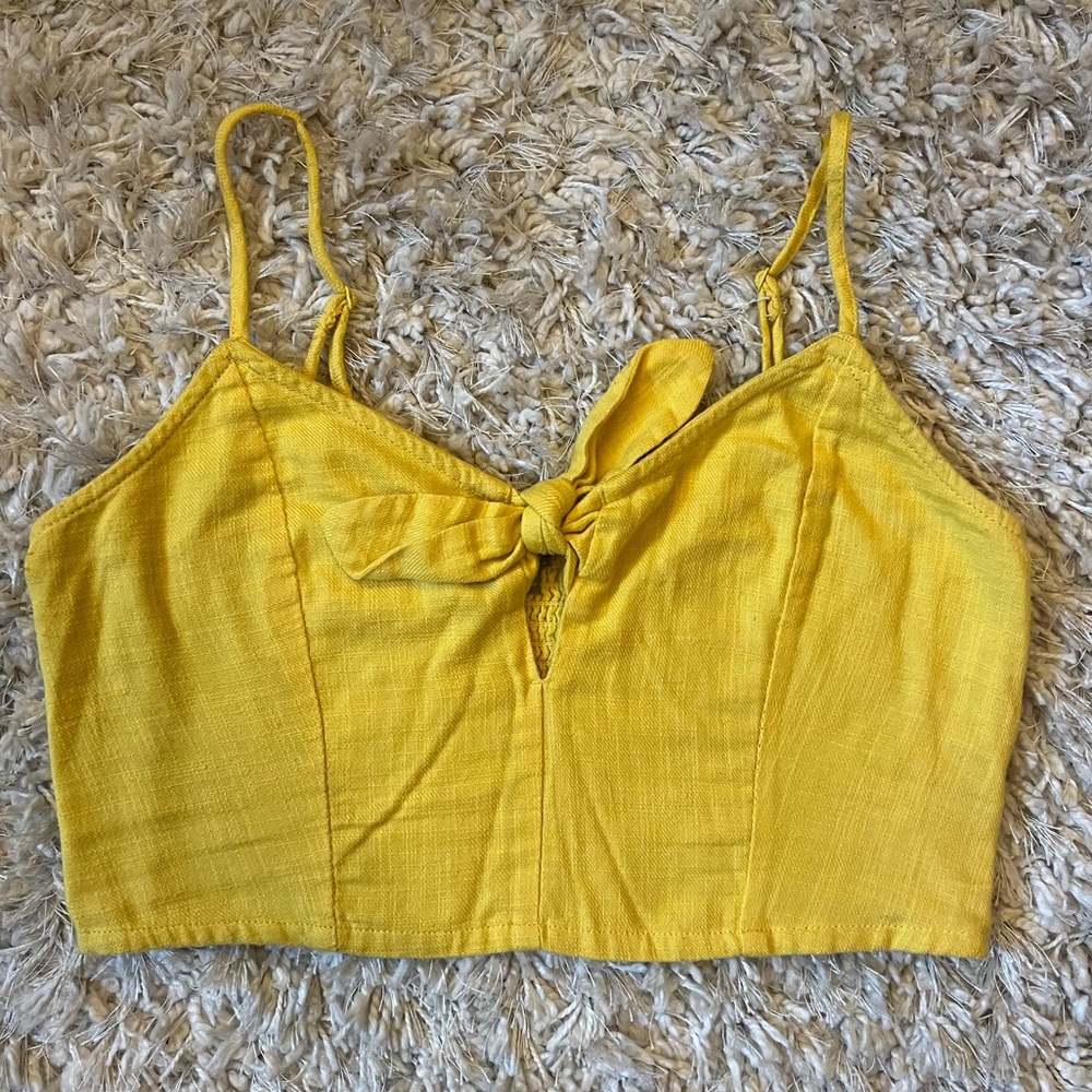 Aerie Yellow Tie Front Crop Top